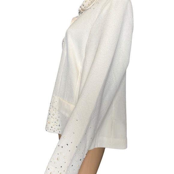 JOAN RIVERS Crystal & Pearl Embellished Cream Long Sleeve Jacket Size Large - Picture 8 of 13